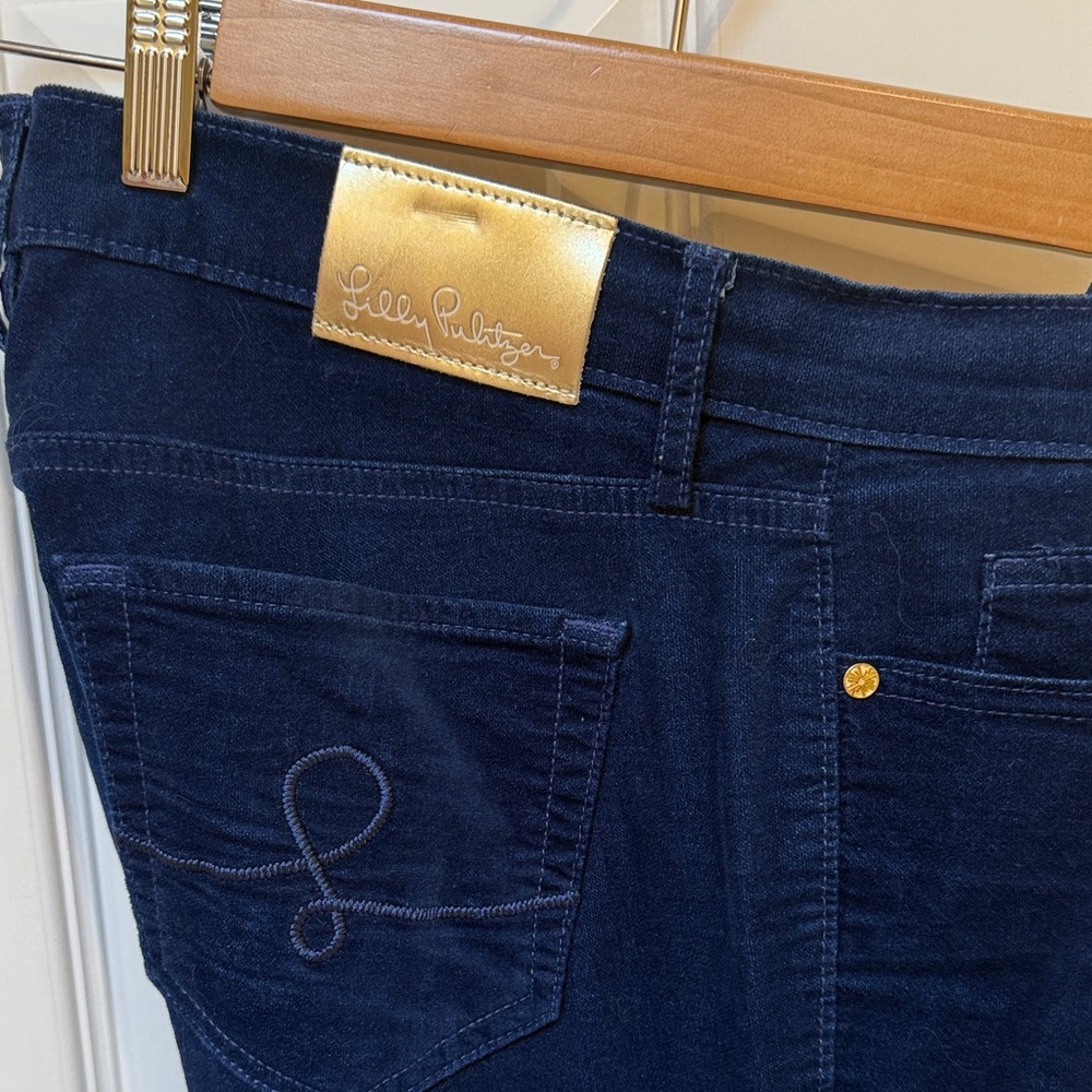 Lilly Pulitzer Navy velvet Jeans with Gold Logo Patch